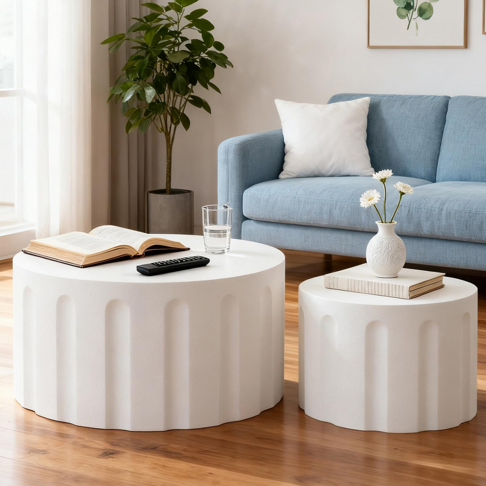 Round Nesting Coffee Table Set of 2 Modern White Fluted Coffee Tables Small Round Nesting End Tab... | Amazon (US)