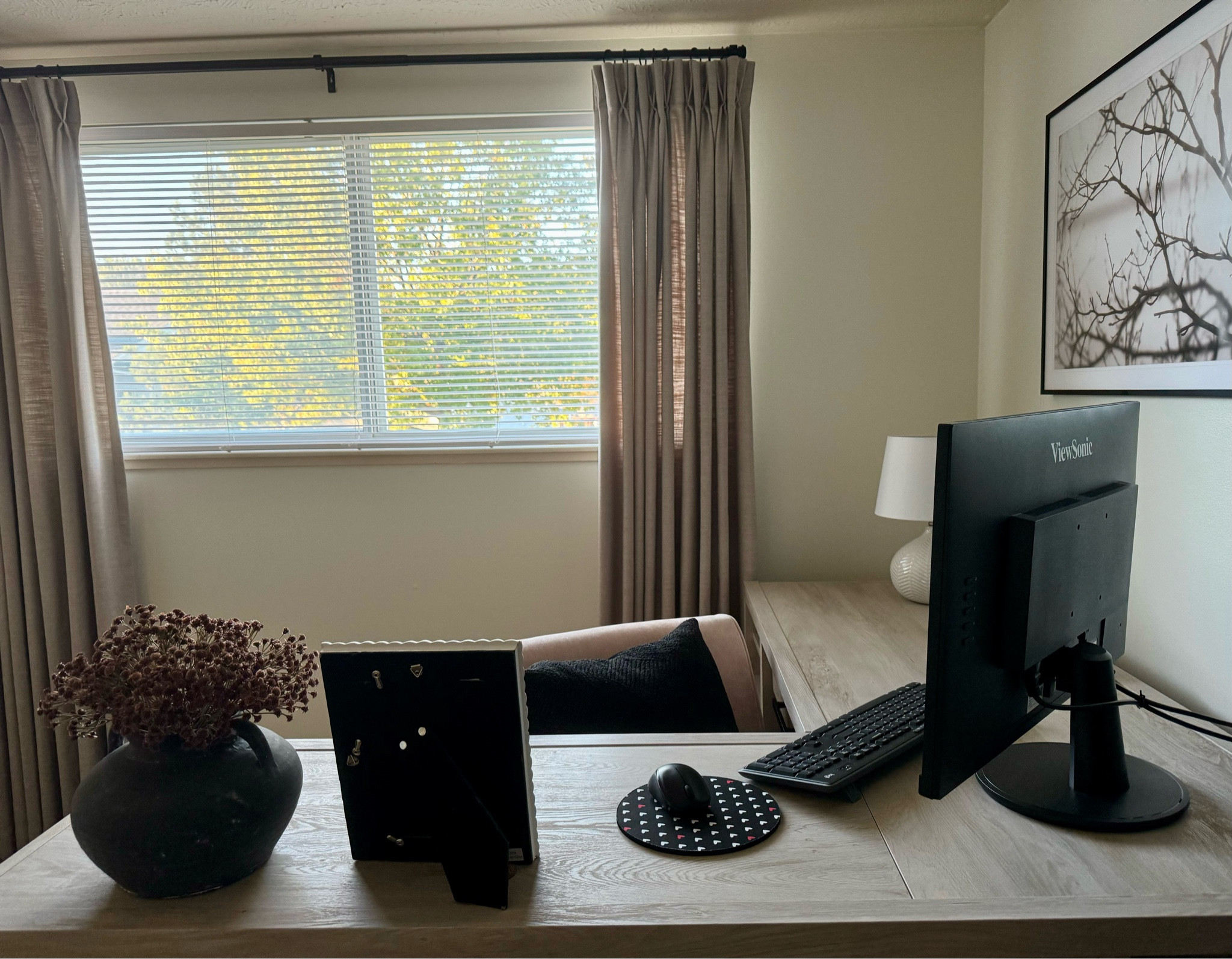 Fall home office, fall art, beige curtains, l shape desk

#LTKSeasonal #LTKSaleAlert #LTKHome