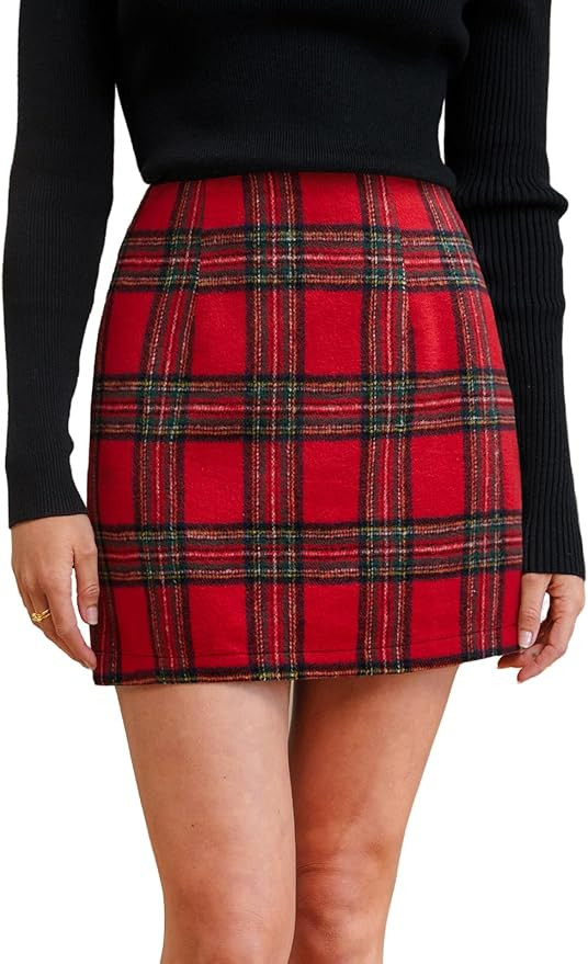 CUPSHE Women's High Waist Plaid Skirt Causal Bodycon Pencil Wool Mini Skirts Winter Fall A Line E... | Amazon (US)