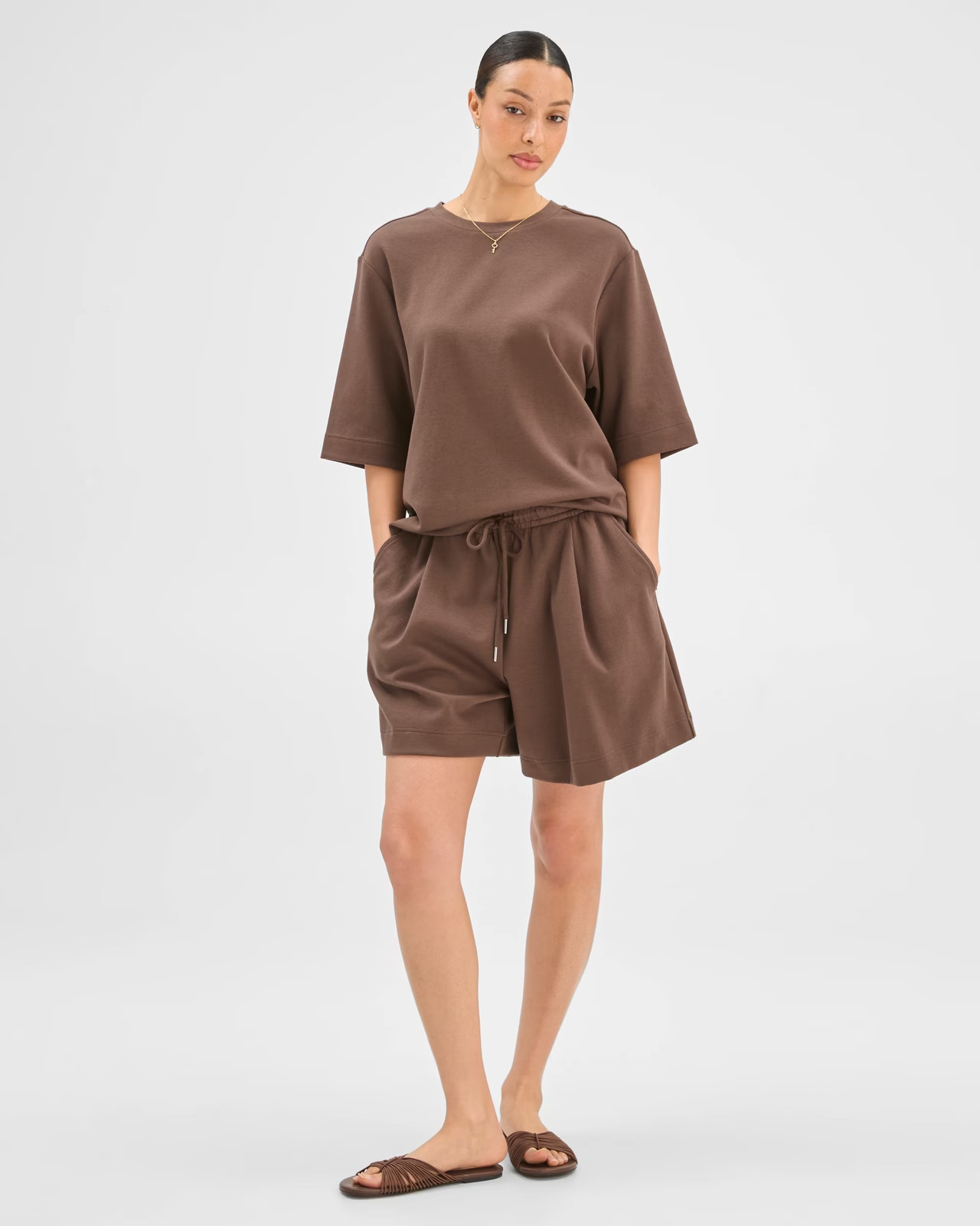 Australian Cotton Blend Relaxed Drape Shorts - Coffee Bean | Target AU