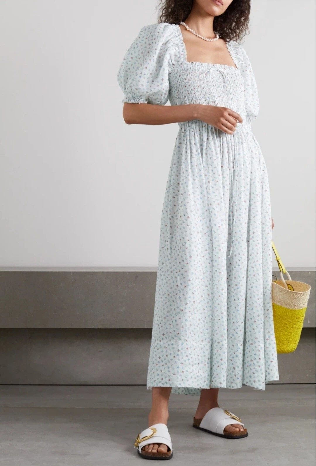 DÔEN Siena shirred floral-print ramie maxi dress - Size Medium | eBay UK