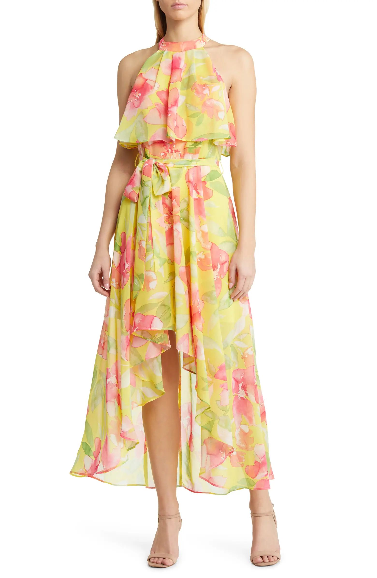 Floral Halter Neck High-Low Dress | Nordstrom