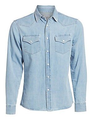 Brunello Cucinelli Men's Western Chambray Denim Button-Down Shirt - Light Blue - Size XS | Saks Fifth Avenue
