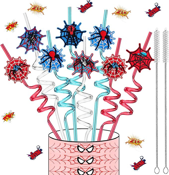 LEDUO 24PCS Spider Web Drinking Straws - Man Party Decorations Gifts Supplies-Reusable Plastic Si... | Amazon (US)