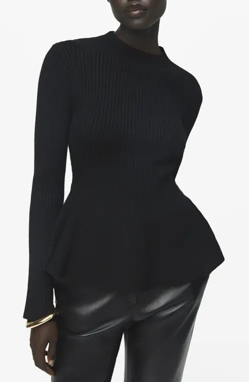 MANGO Peplum Rib Sweater in Black at Nordstrom, Size Small | Nordstrom