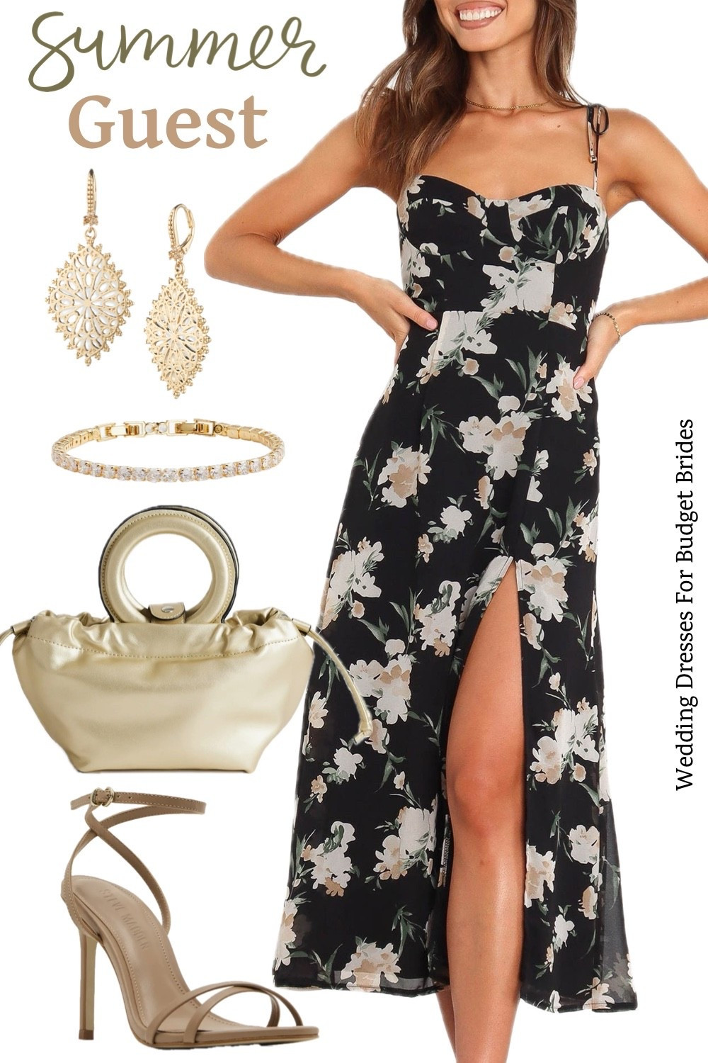 Summer early fall wedding guest outfit. Black floral print dress and gold bag are on sale today at Nordstrom. 

Date night outfits, outdoor wedding, back yard wedding, special occasion dress, cocktail dress, semi formal wedding guest dress, party dress, event dress, wedding guest dress summer, summer outfits, summer dresses.

#LTKWedding #LTKSeasonal #LTKSaleAlert