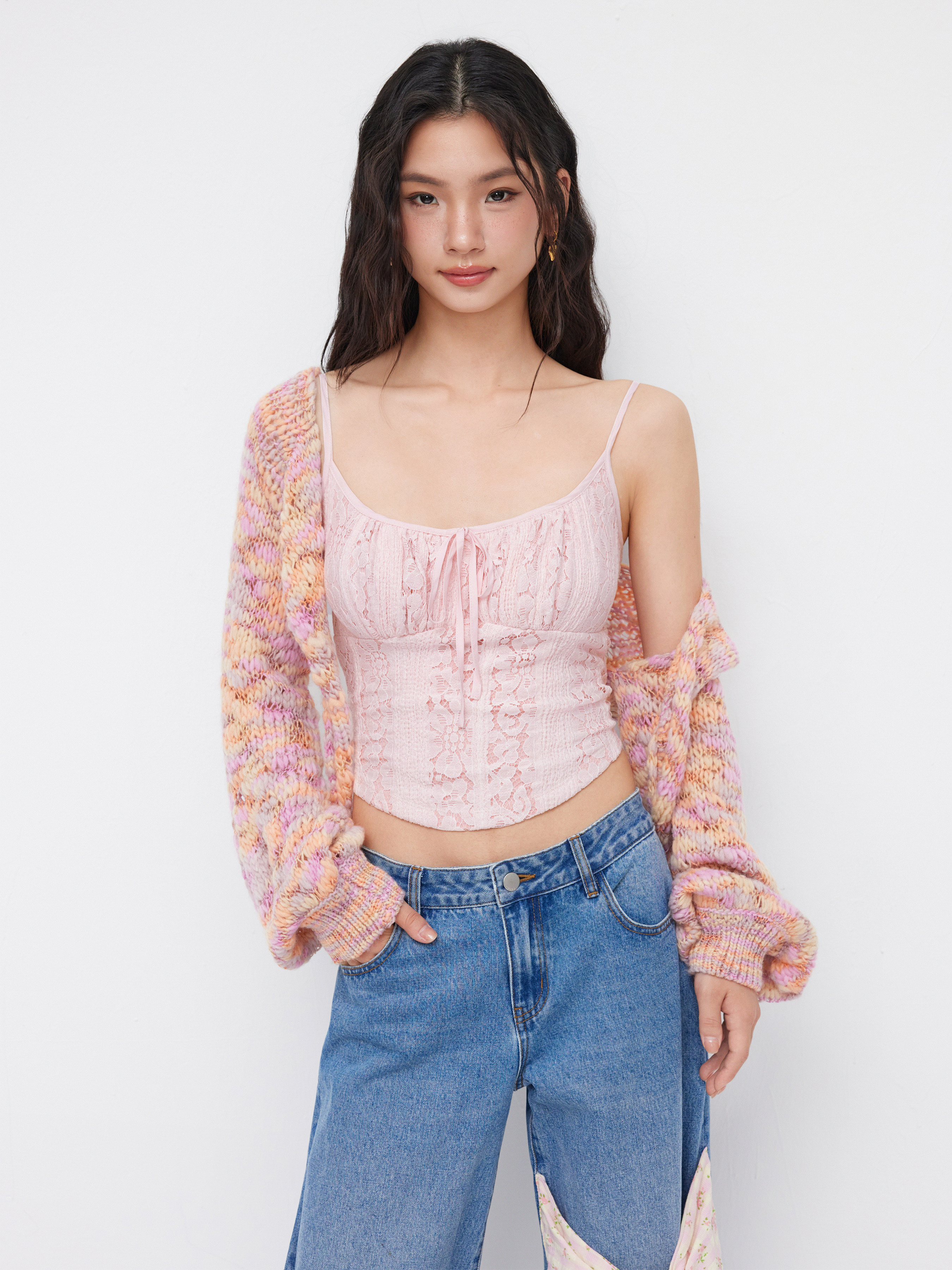 Valentine Lace Lace Scoop Neckline Floral Bowknot Ruched Curved Hem Cami Top For Daily Casual Dat... | Cider