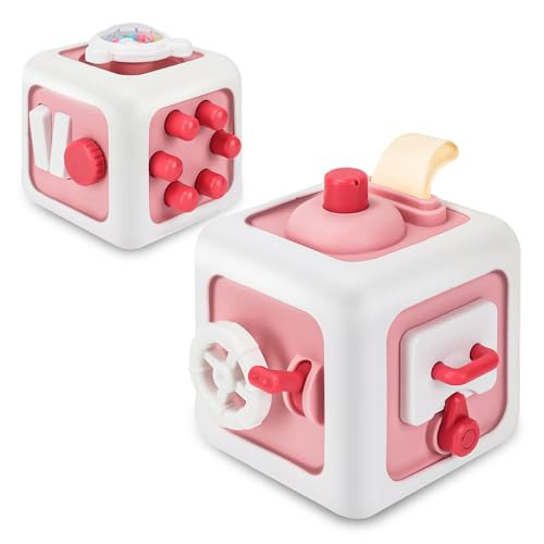 SOSUSHOE Toys for 1 Year Old Boy Girl, Montessori Busy Board Busy Cube, Travel Toys for Toddlers 1-3, 1 Year Old Girl Boy Gifts, Pink | Amazon (US)