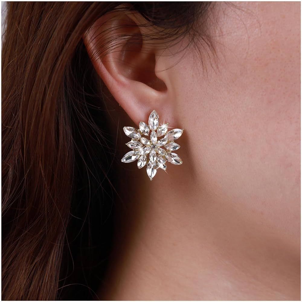 Sttiafay Vintage Crystal Flower Earrings Floral Cluster Cz Earrings Gold Rhinestone Stud Earrings... | Amazon (US)