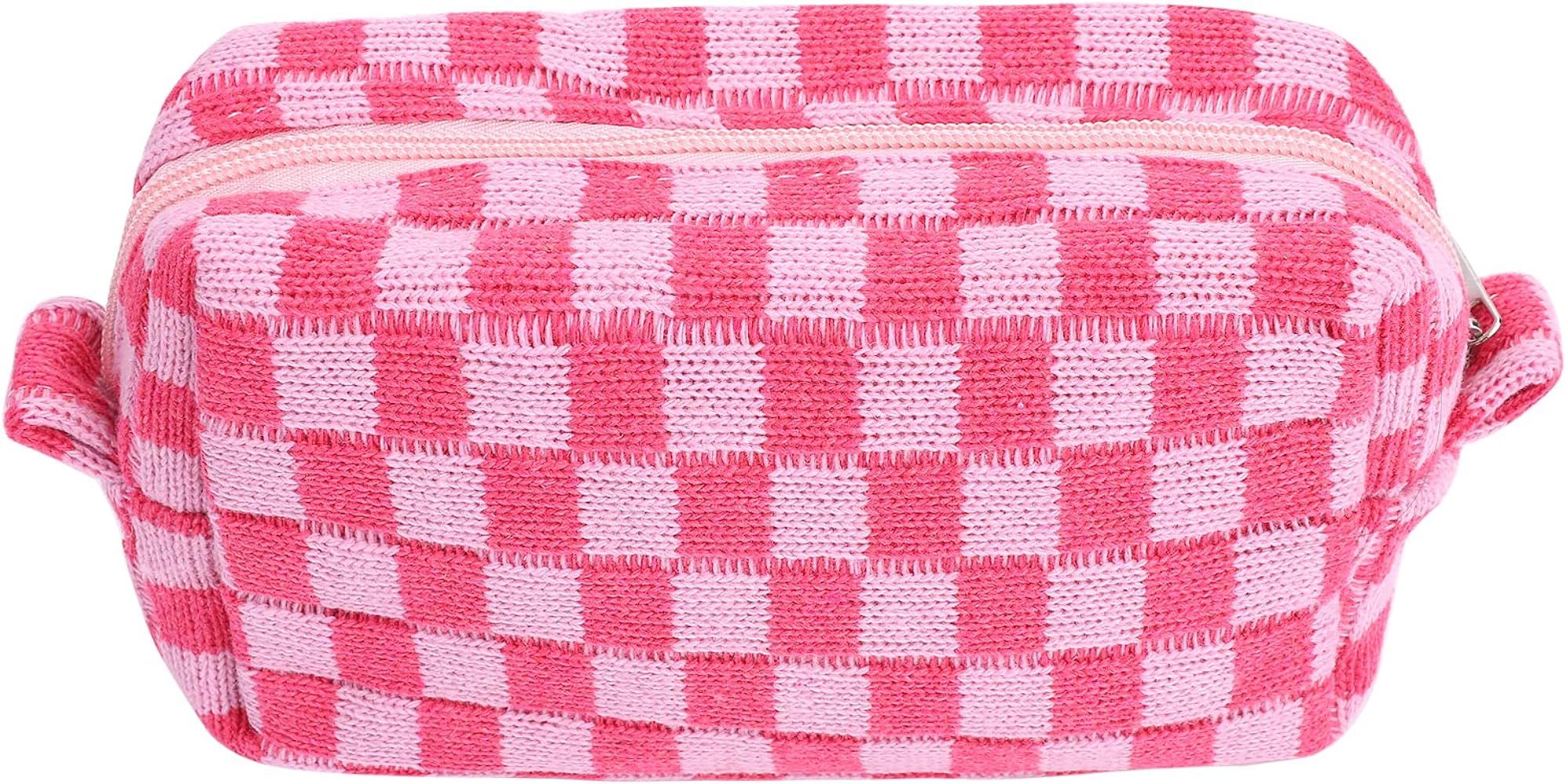 Lusofie Makeup Bag Checkered Cosmetic Bag Zipper Pouch Travel Toiletry Bag Makeup Brushes Storage... | Amazon (US)