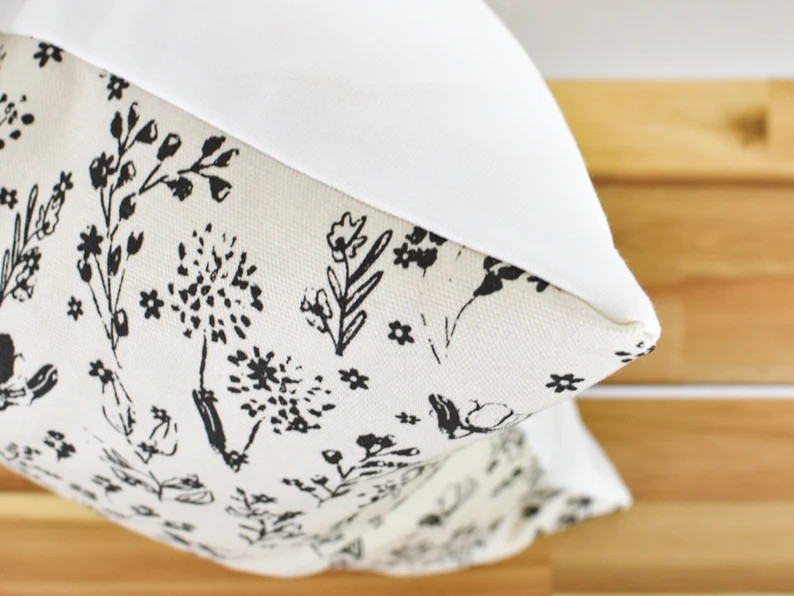 Beige and Black Floral Pillow Cover, Neutral Floral Pillow Cover, Modern Farmhouse Pillow, Tan Fl... | Etsy (US)