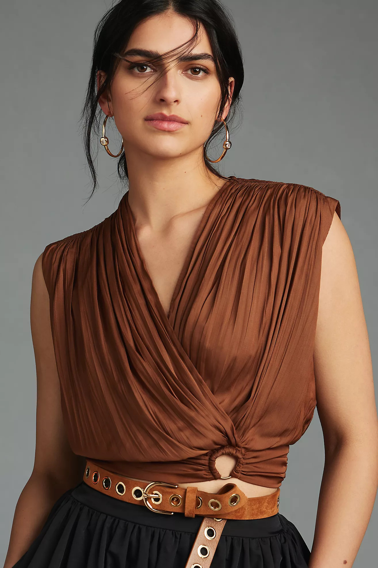 By Anthropologie Silky Gathered Surplice Top | Anthropologie (US)