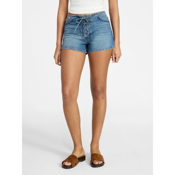 No Boundaries Festival Boho Lace Up Denim Shorts, 2.5" Inseam, Women's XXS-XXL | Walmart (US)