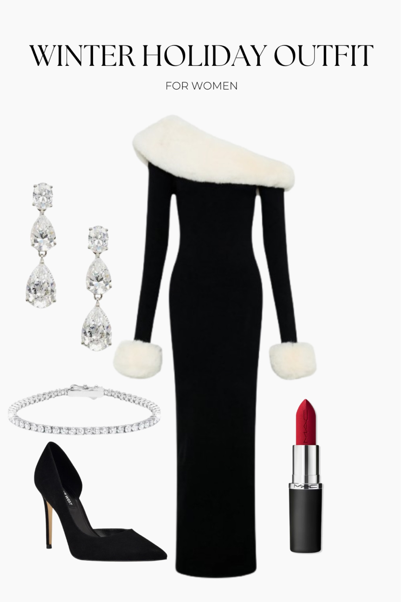 Dreamy winter holiday outfit from Meshki and other brands! The dress is under $150.