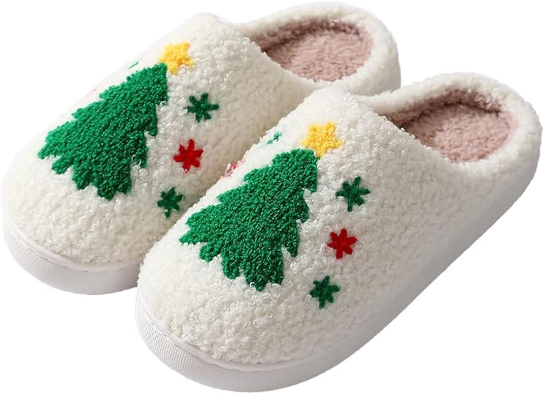 FRZTOUR Christmas Slippers Memory Foam for Women Men, Cozy Plush Warm Non-Slip Holiday Slides with S | Amazon (US)