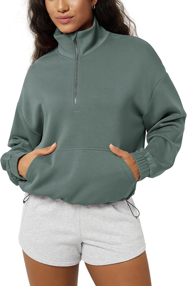 ODODOS Women's Modal Soft Cinchable Sweatshirts Half Zipper Funnel Neck Oversize Pullover with Po... | Amazon (US)