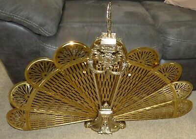 Details about   Vintage Brass Cameo Fireplace Screen Folding Fan Ornate Peacock Style | eBay US