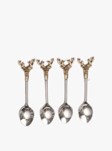 Mixed Metal Reindeer Spoons Set of 4, 5 Inch Stainless Steel Dessert and Coffee Spoons with Gold Antler Handles, Elegant Holiday and Everyday Tableware | Amazon (US)