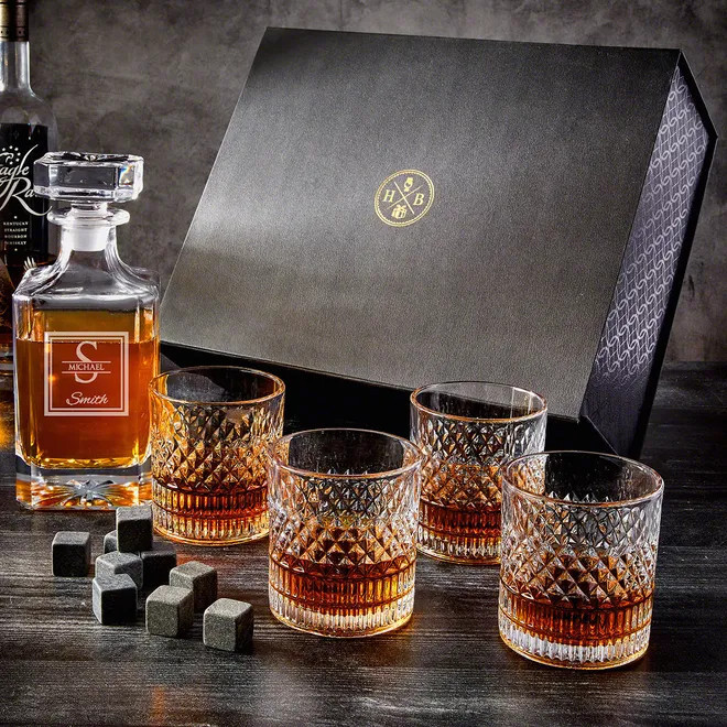 Personalized 7 pc Luxury Truman Whiskey Decanter Set | HomeWetBar.com