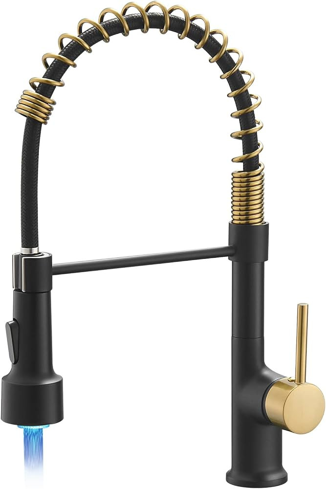 GIMILI Black Gold Kitchen Faucet with Pull Down Sprayer Single Handle LED Kitchen Sink Faucet | Amazon (US)