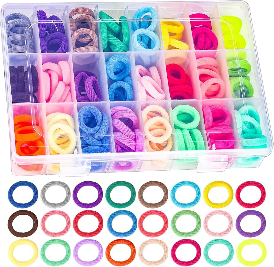 Baby Hair Ties, 200 Pcs Toddler Hair Ties with Organizer Box Colorful Cotton Seamless Hair Bands ... | Amazon (US)