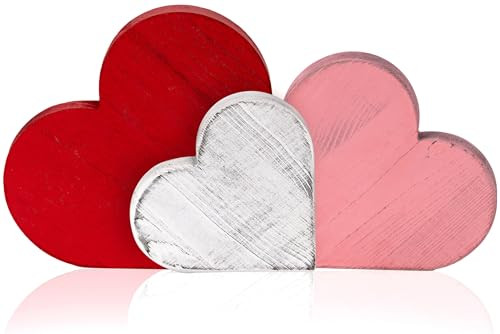Valentines Day Decor, 3pcs Rustic Pink Red Wooden Heart Decorations, Valentine's Day Decorations for Home, Tabletop, Tiered Tray, Shelf, Mantel, Fireplace, Office, Windowsill | Amazon (US)