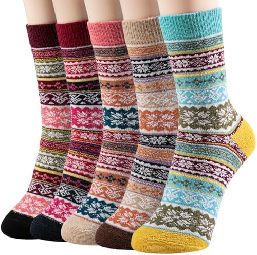 Wool Socks - 5 Pairs of Soft, Cozy, Warm Boot Socks for Women Crew Cozy Winter Sock | Amazon (US)