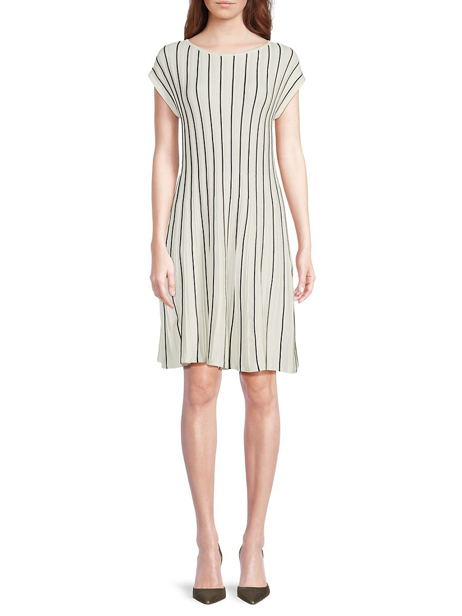 Dkny Women's Striped Rib-Knit A-Line Dress - Cream Black Stripe - Size XL | Saks Fifth Avenue OFF 5TH