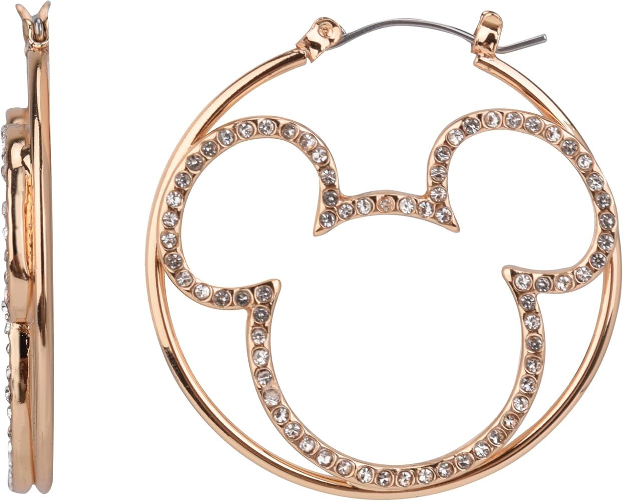 Disney Mickey Mouse Silhouette Hoop Earrings, Jewelry Gift Box, Gold Tone Enamel, 1.75” Drop, C... | Amazon (US)
