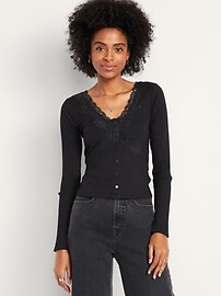Lace-Trim V-Neck Ribbed Top | Old Navy (US)