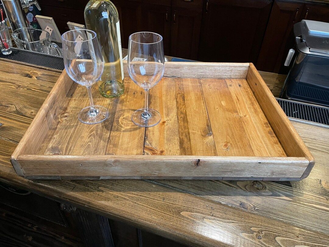 Rustic Wood Serving Tray for Ottoman, Patio, Breakfast in Bed Handmade from Reclaimed Pallet Wood... | Etsy (US)