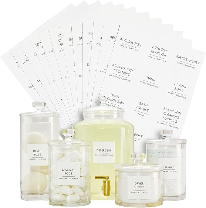 Talented Kitchen 144 Preprinted Minimalistic Laundry Room Labels, Vinyl Black Print on Matte Whit... | Amazon (US)