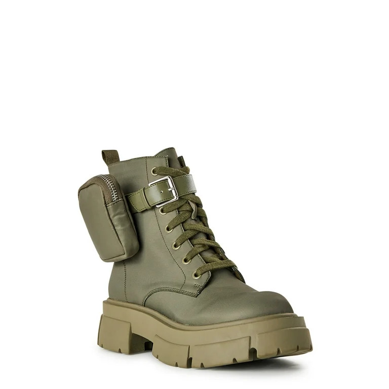 No Boundaries Women's Lug Combat Boots with Side Pouch | Walmart (US)