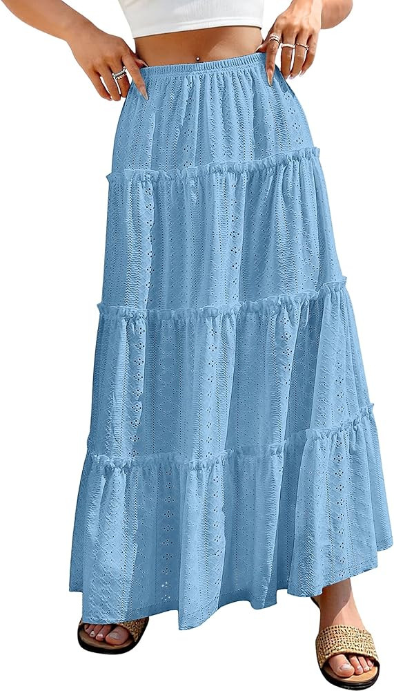 ANRABESS Womens Maxi Skirt 2026 Summer Beach Vacation Eyelet Boho Long Flowy Skirts Spring Trendy... | Amazon (US)