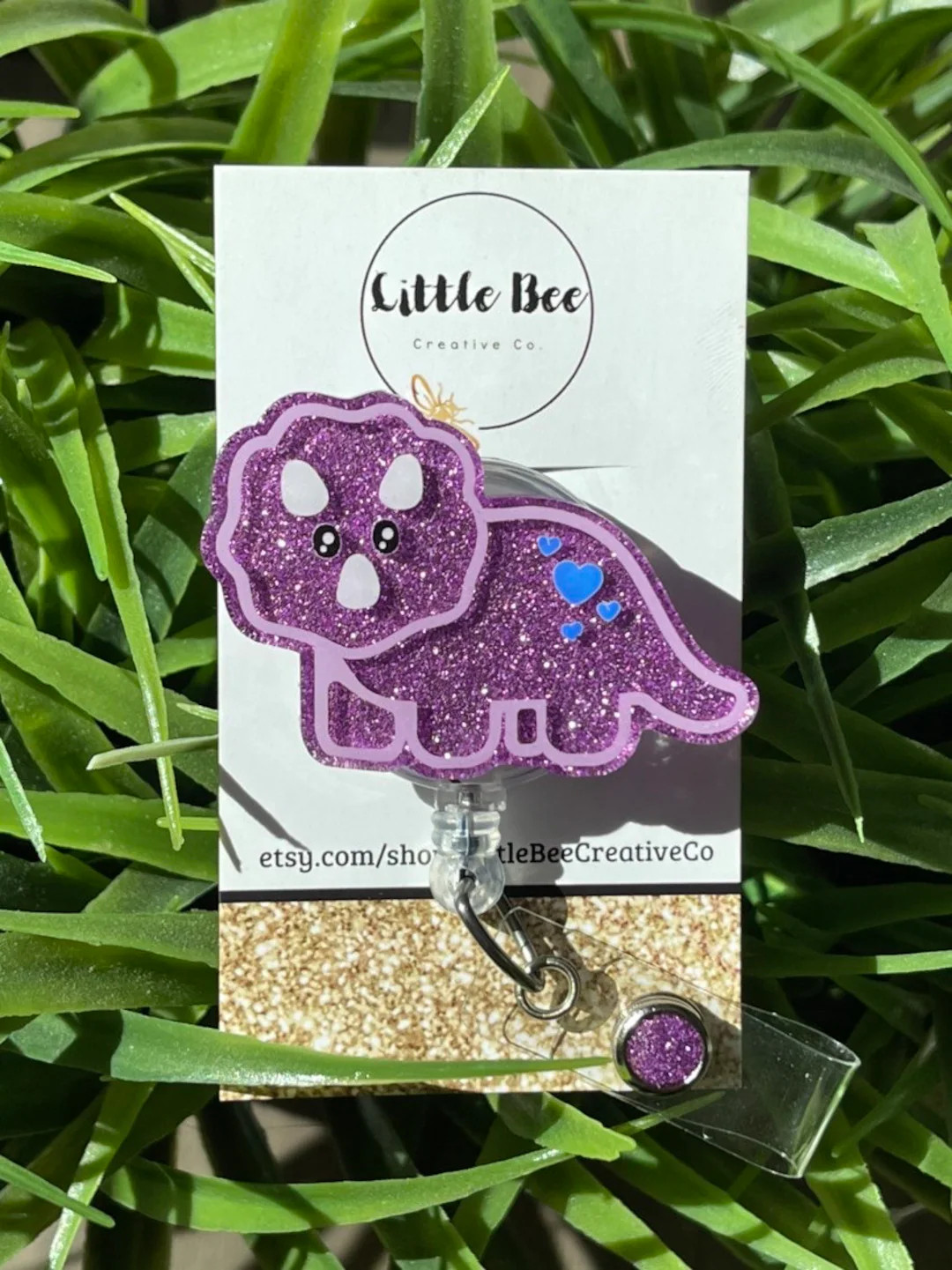 Purple Glitter Triceratops Badge Reel, Interchangeable Dinosaur Design - Etsy | Etsy (US)