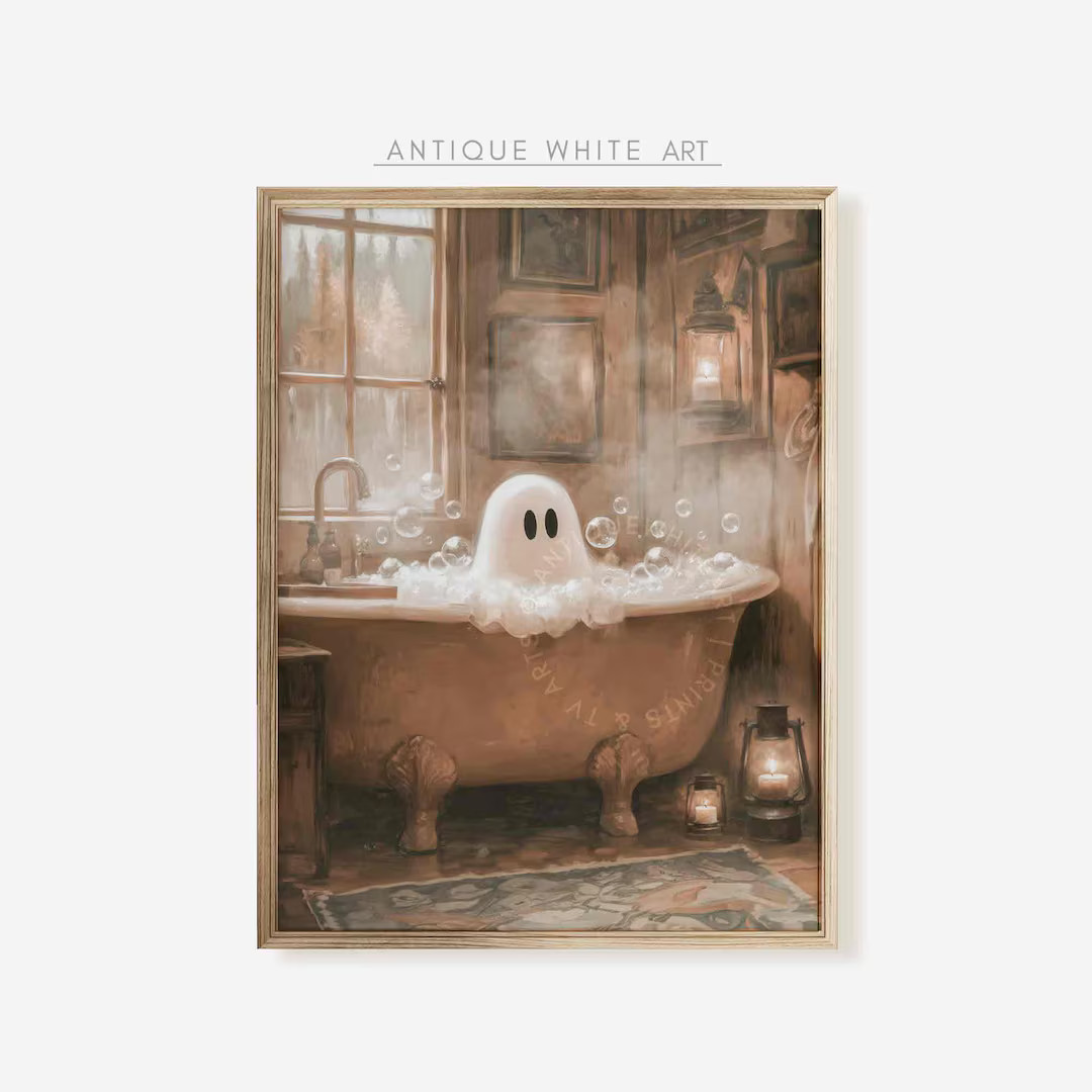 Halloween Wall Art, Halloween Bathroom Print, Funny Ghost Painting, Spooky Halloween Decor, Rusti... | Etsy (US)