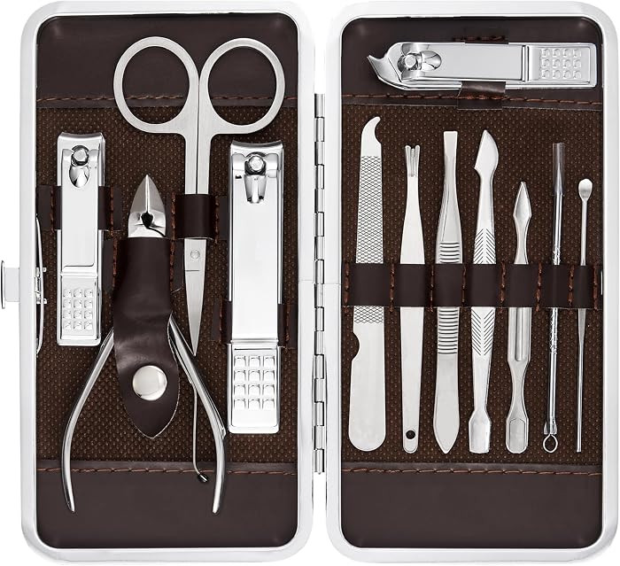 Professional Manicure and Pedicure Kit, 12-Piece Premium Grooming Set with Nail Clippers, Facial ... | Amazon (US)