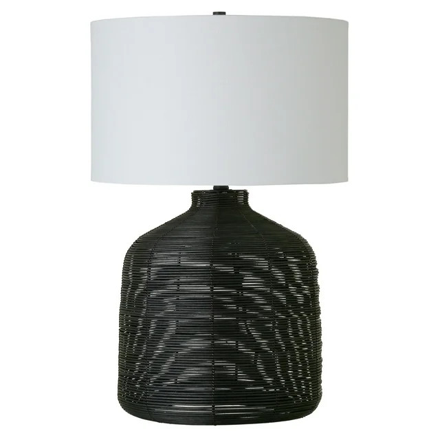 Evelyn&Zoe Coastal Cottage Oversized Black Rattan Table Lamp | Walmart (US)