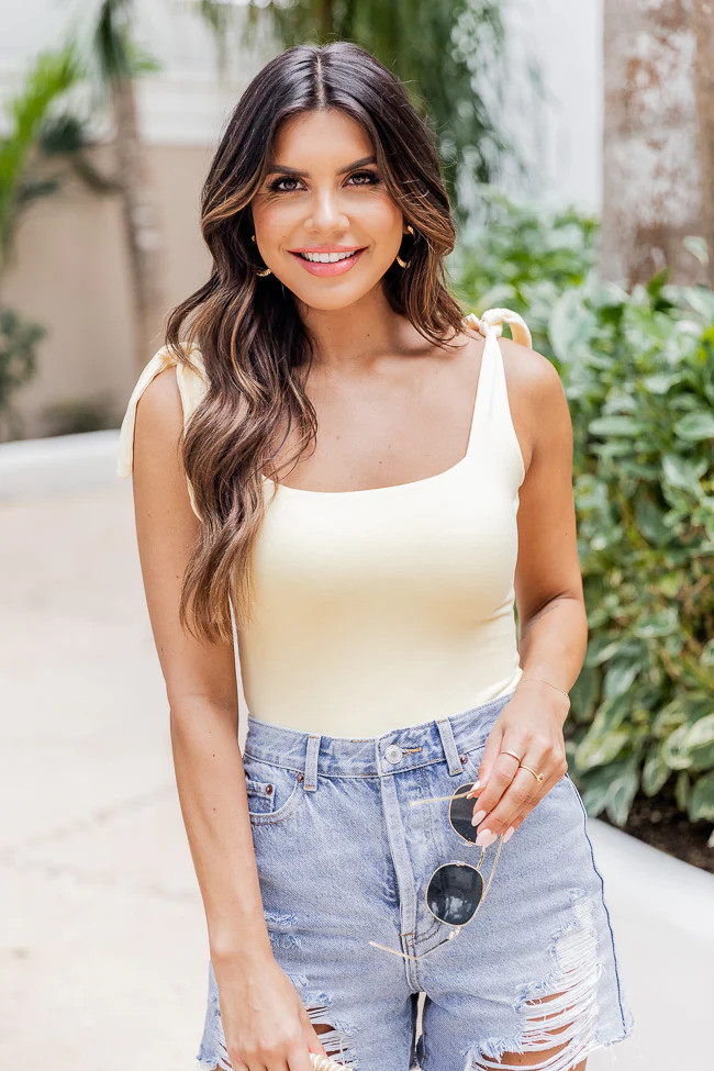 Ordinary Fun Yellow Square Neck Bodysuit | Pink Lily