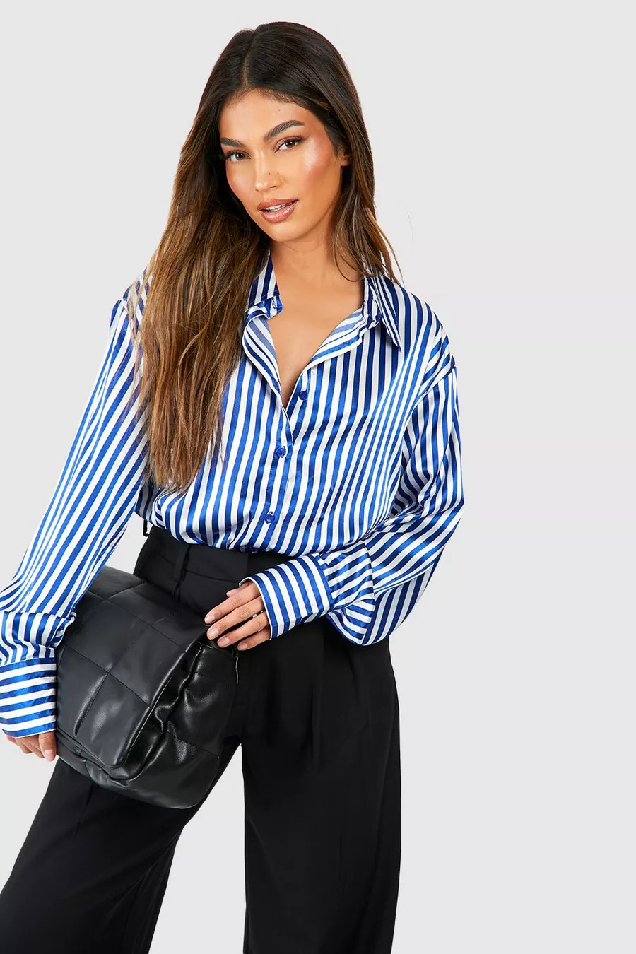 Satin Stripe Oversized Shirt | boohoo (US & Canada)