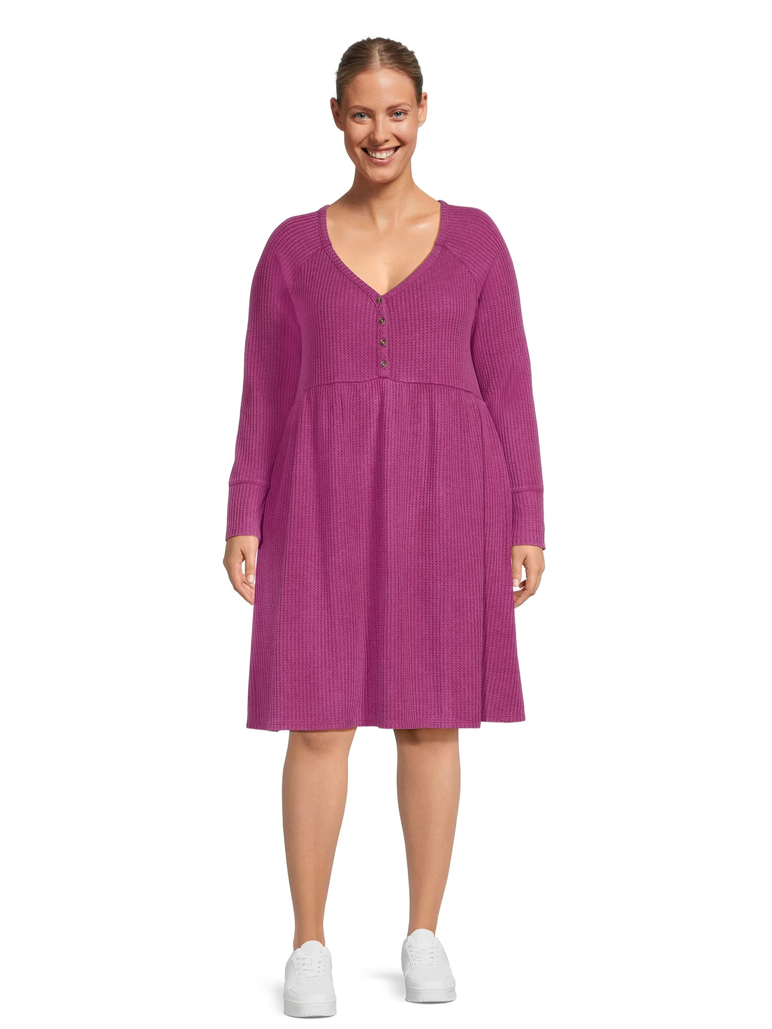 Terra & Sky Women's Plus Size Waffle Knit Babydoll Dress | Walmart (US)