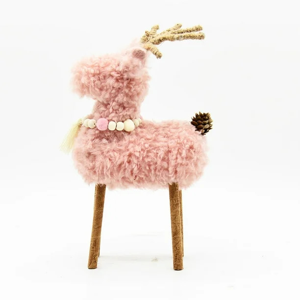 Holiday Time Pink Fur Standing Deer, Decorative Accent Tabletop Ornament, 11"H - Walmart.com | Walmart (US)