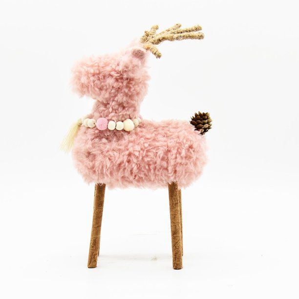 Holiday Time Pink Fur Standing Deer, Decorative Accent Tabletop Ornament, 11"H - Walmart.com | Walmart (US)