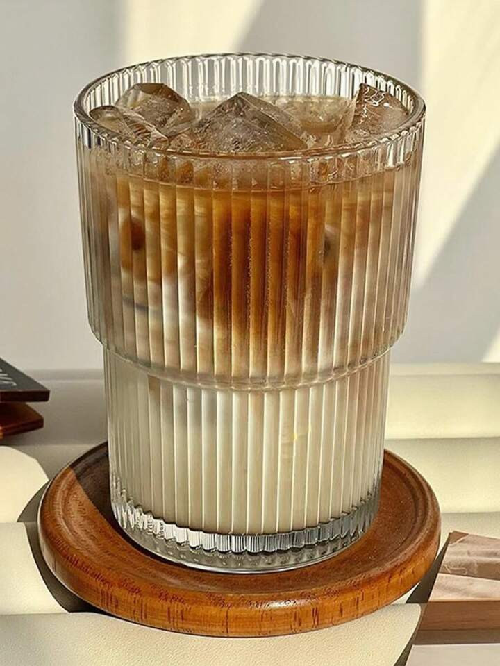 1Pc Ins Style Simple Vertical Stripe Transparent Glass Cup,Striped Glass Cup,For Coffee, Juice Or... | SHEIN