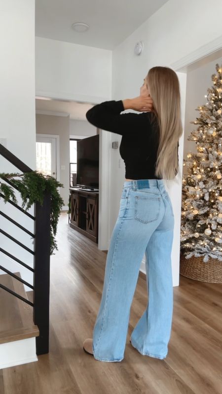 Abercrombie & fitch wide leg flowy jeans will sell out!!!! Grab them ASAP! I’m wearing size 26L in the curvy version for a tapered waist. 

#LTKCyberWeek #LTKVideo #LTKHoliday