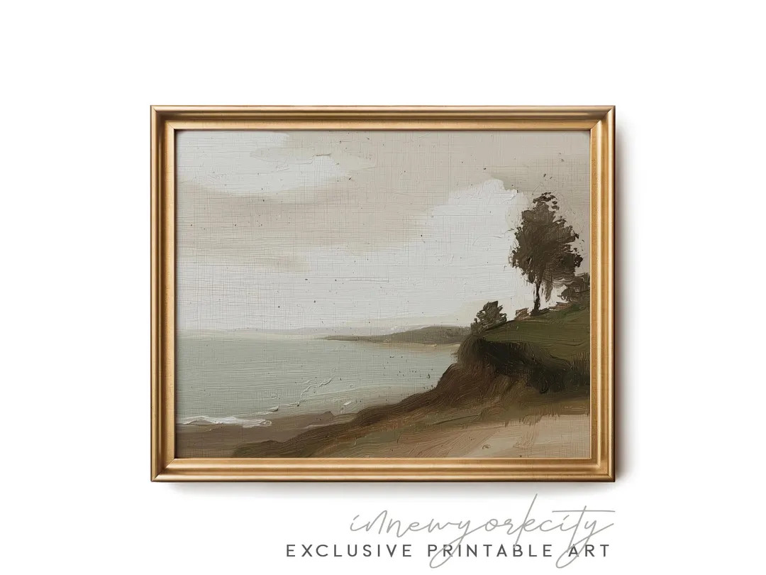 Coastal Tree Cliff Printable Wall Art – Vintage Impressionist Seascape Digital Download Print ... | Etsy (US)