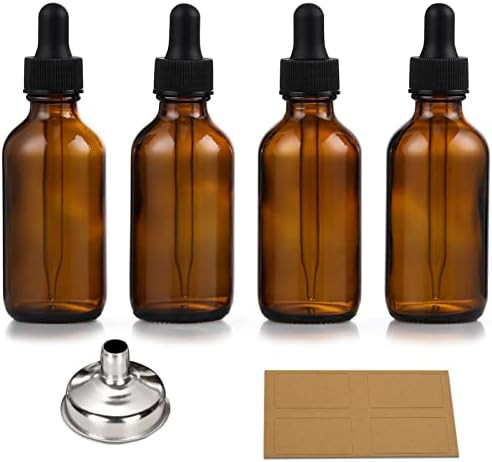 4 Pack, 1 oz Thick Dark Amber Glass Dropper Bottles with 1 Funnels & 4 Labels - 30ml Tincture Bot... | Amazon (US)