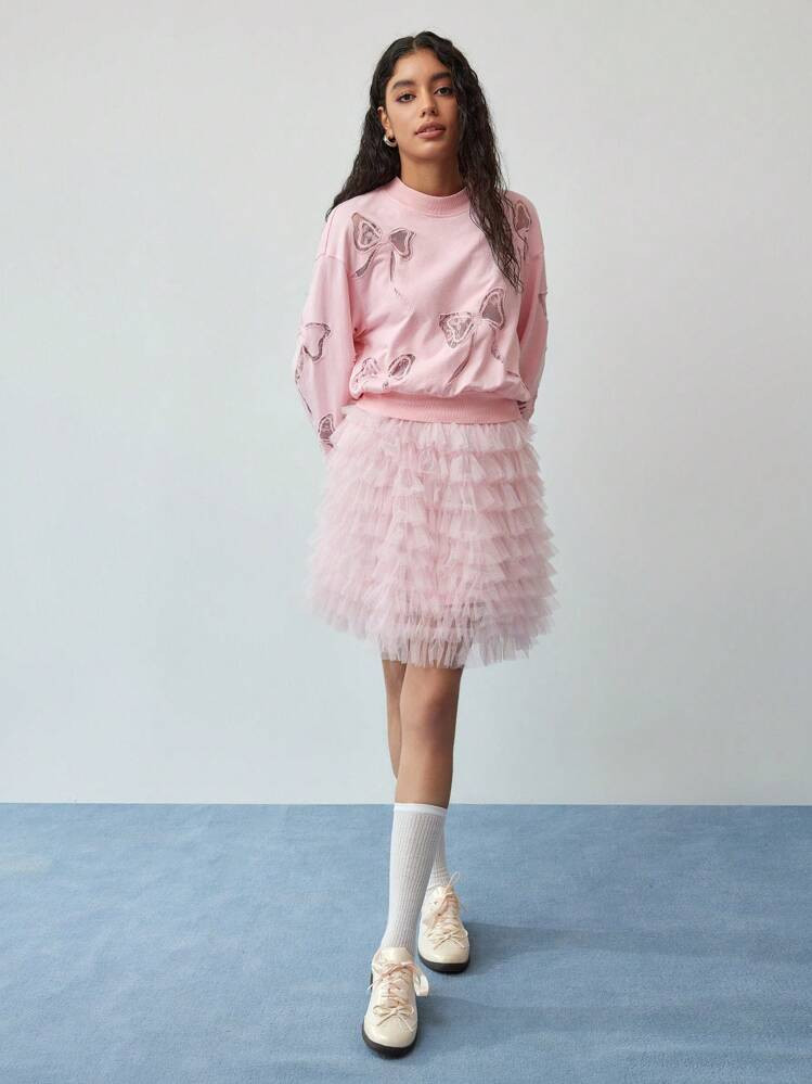 MOTF STUDIO LACE BOW PATTERN SWEATSHIRT | SHEIN