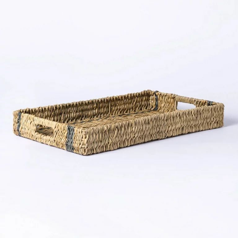 Large Manmade Outdoor Wicker Tray Gray Stripes - Threshold designed with Studio McGee | Walmart (US)