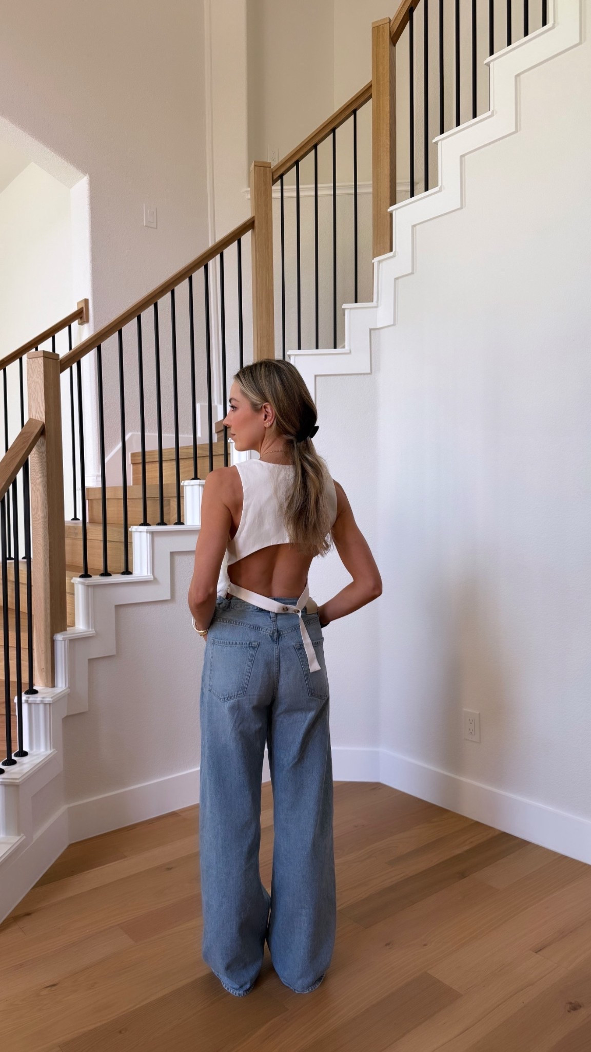 Back cutout vest + favorite jeans 